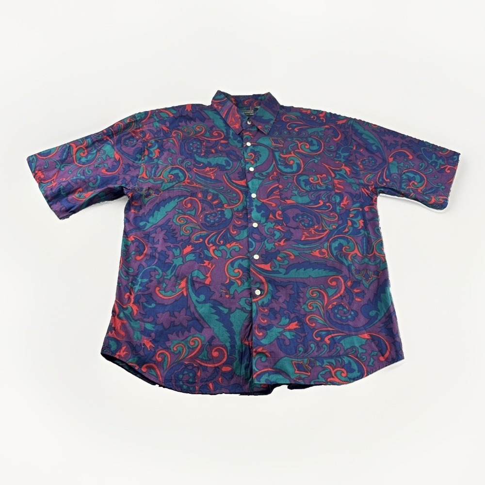 Vintage Croft Barrow Collection Paisley Shirt Mens XL Short Sleeve Button Up 90s